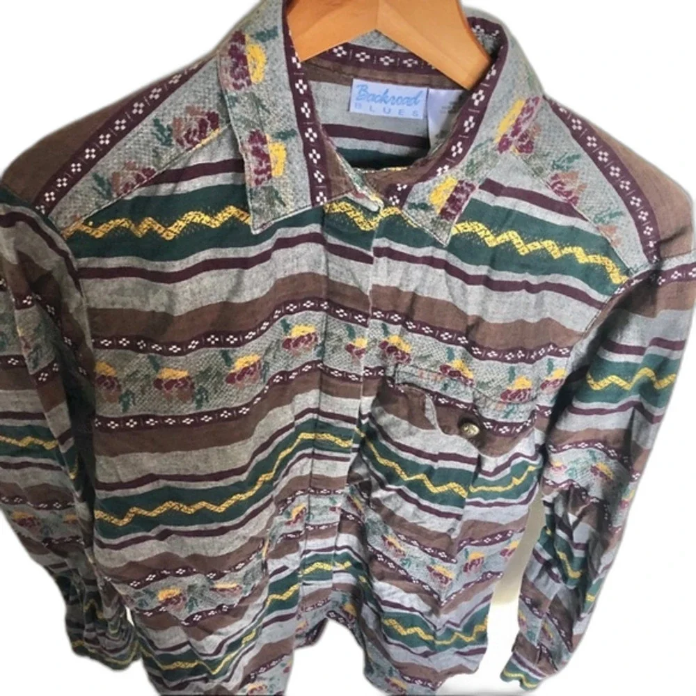 Backroad Blues Vintage Aztec Outdoor Button-Up Shirt Size Small Casual - Picture 3 of 8